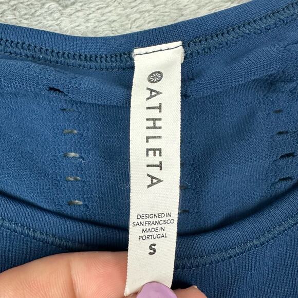 Athleta Long Sleeve Top Blue Seamless Athletic Performance Shirt Women Size S - Picture 4 of 6